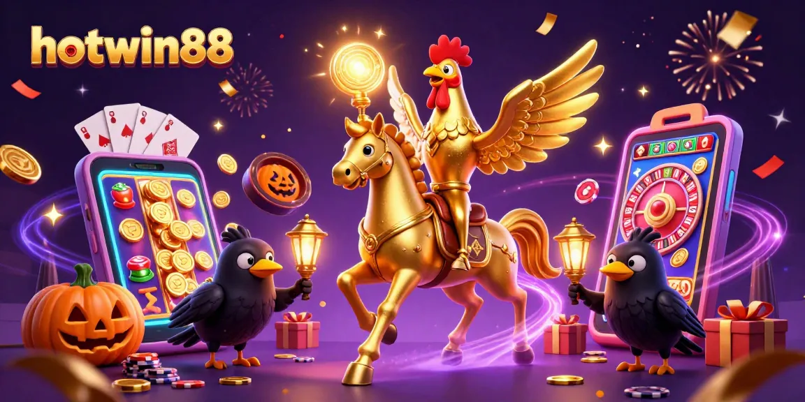 Play thrilling slots at hotwin88 with a golden rooster in an enchanting casino atmosphere.