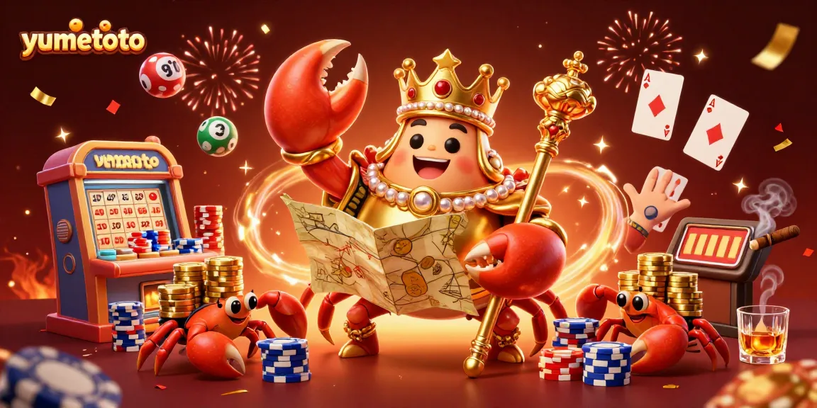 Experience thrilling gameplay at yumetoto with dynamic lottery and poker elements in a vibrant, cartoonish casino scene.