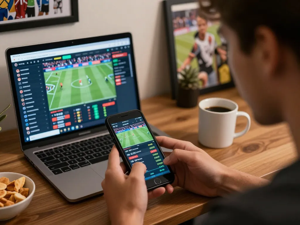 Engaged in exciting online sports betting with UG DEWA app on smartphone, showing live odds and action.