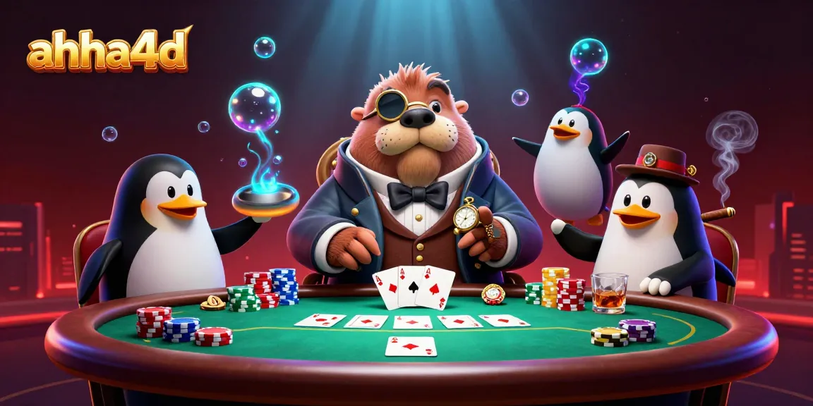 Engage in exciting poker action with ahha4d at an underwater casino table scene featuring unique characters.