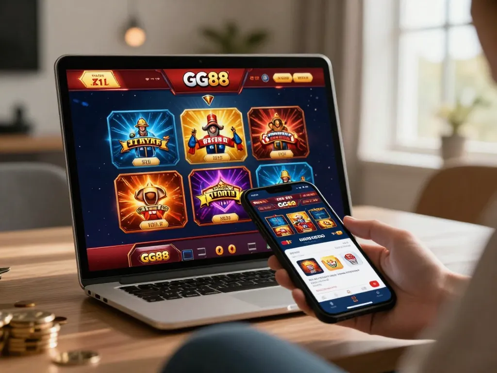 Engaging in online gambling with GG88 on mobile device in a cozy setting.