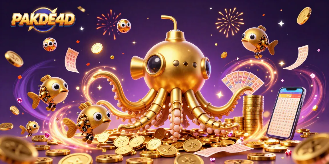 Join the thrilling world of PAKDE4D with dynamic lottery elements and gold coins bursting forth in excitement.