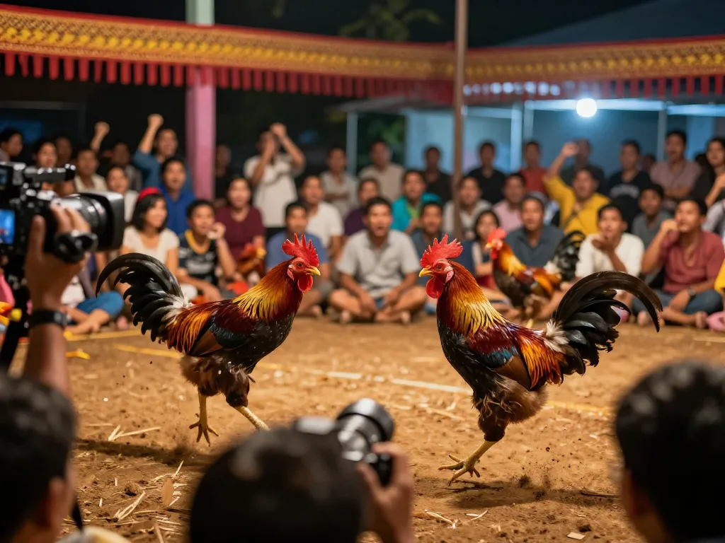 Trải nghiệm sự hào hứng của đá gà trực tuyến Campuchia Thomo tại một sự kiện trực tiếp sôi động, khán giả cổ vũ và những chú gà đầy màu sắc đấu tranh.