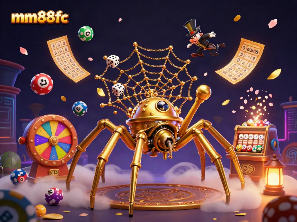 Engage with mm88fc by experiencing a vibrant 3D steampunk casino scene filled with dynamic game elements.