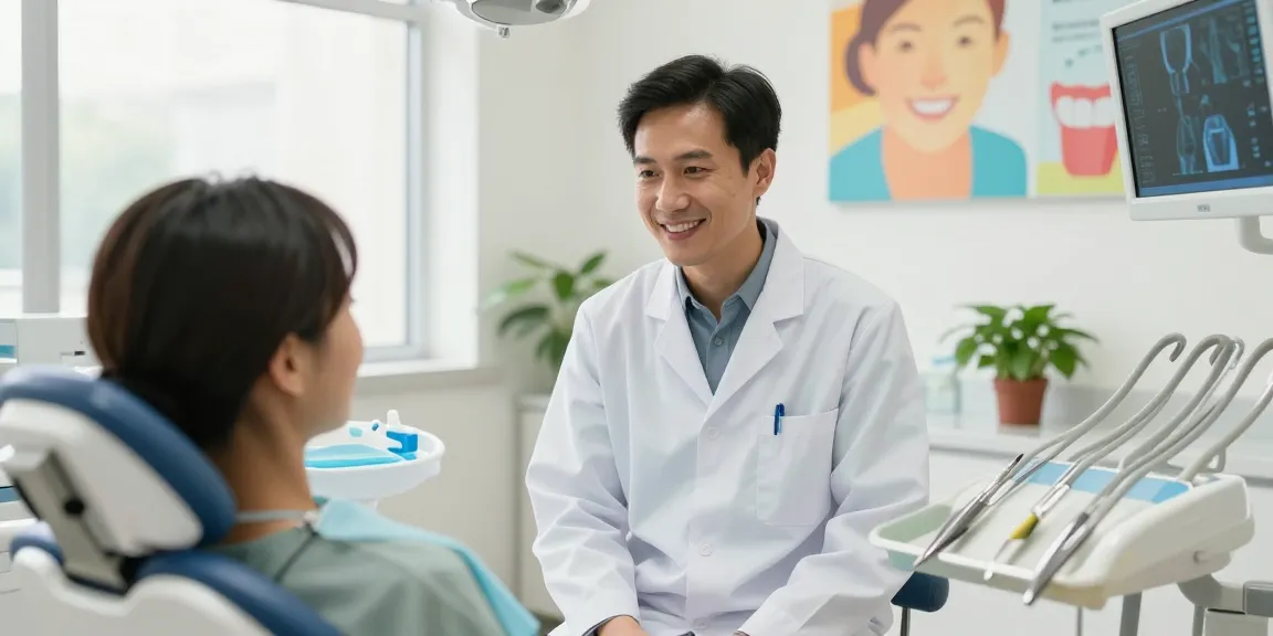 Visit a welcoming dental clinic where a friendly dentist consults with a patient, showcasing comfort and professionalism.