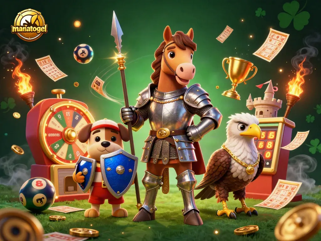 Mariatogel brings excitement with dynamic 3D characters surrounding lottery elements, celebrating winning opportunities.