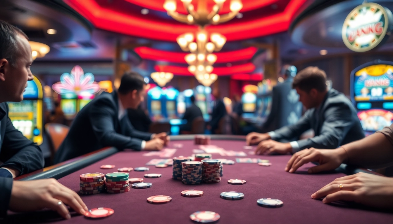 tkp188 menampilkan suasana kasino dengan pemain poker fokus dan penuh semangat.