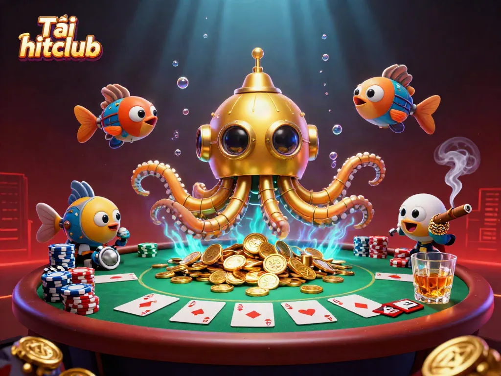 Engage with the Tải hitclub gaming experience through a vibrant, dynamic illustration featuring casino elements.
