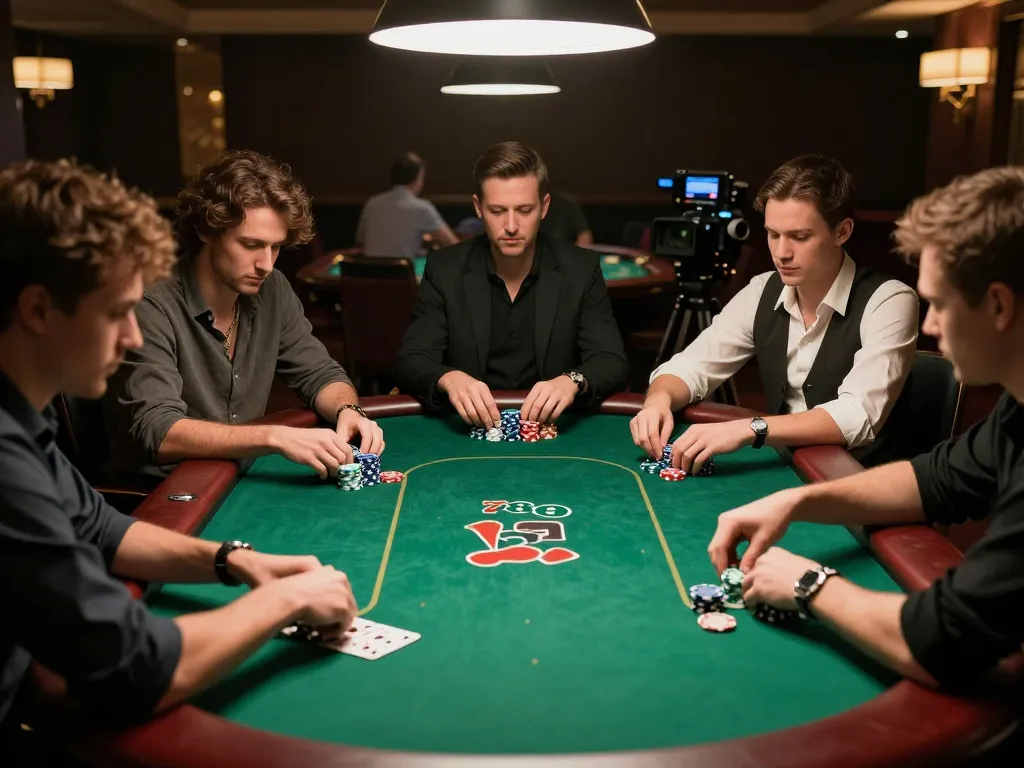 Players strategizing and placing bets at a 789Club poker table in an engaging casino atmosphere.