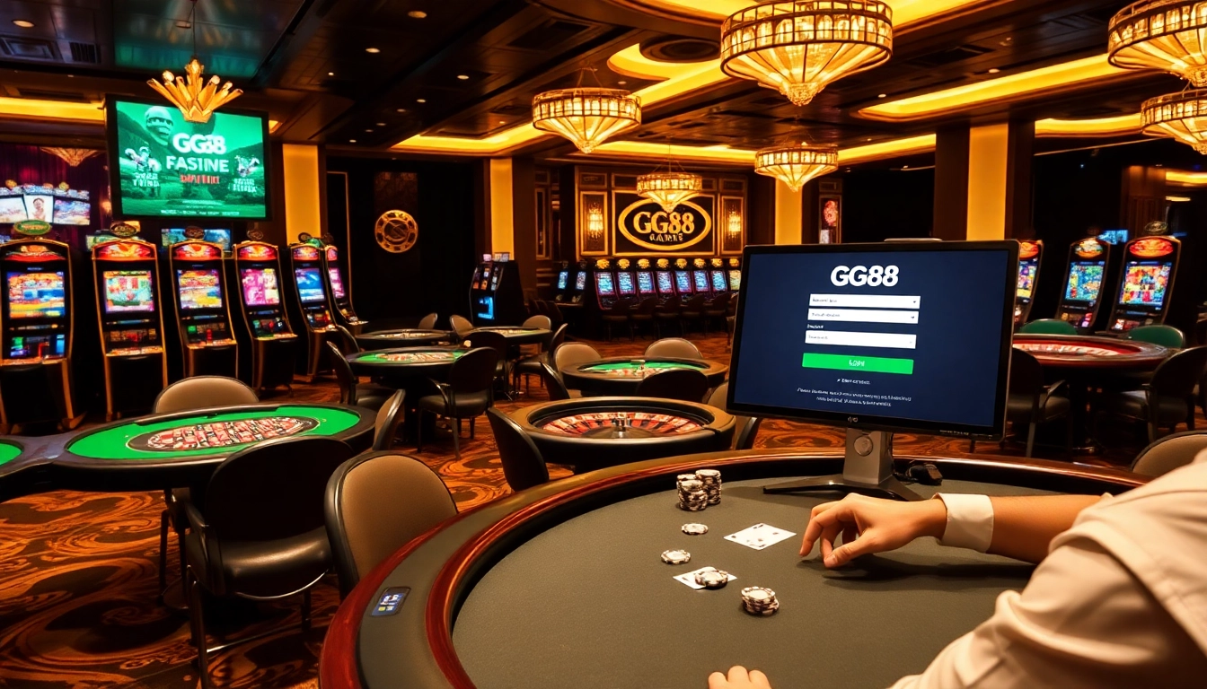 Experience the thrill of GG88 login in a luxurious casino setting filled with gaming excitement.