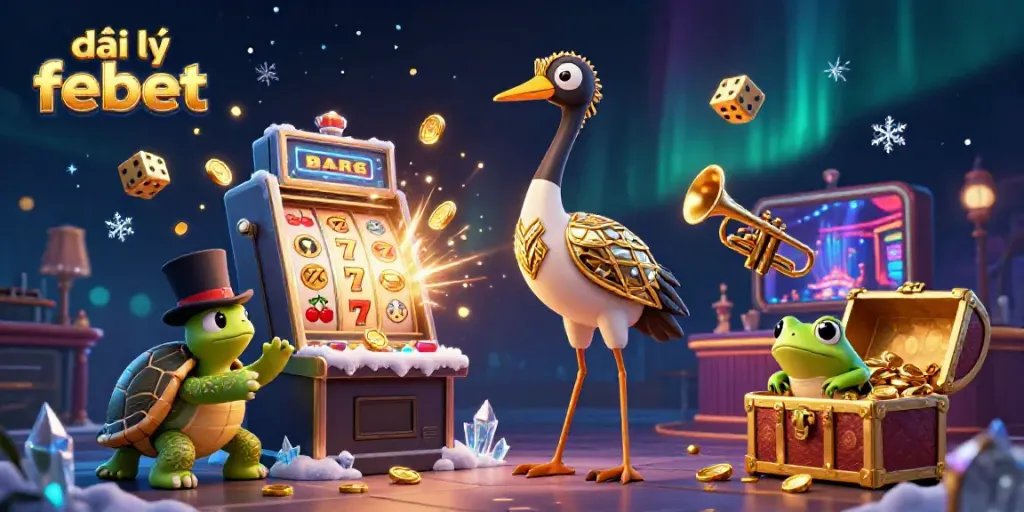 Engage in gaming excitement with đại lý febet, featuring vibrant characters and dynamic casino elements.