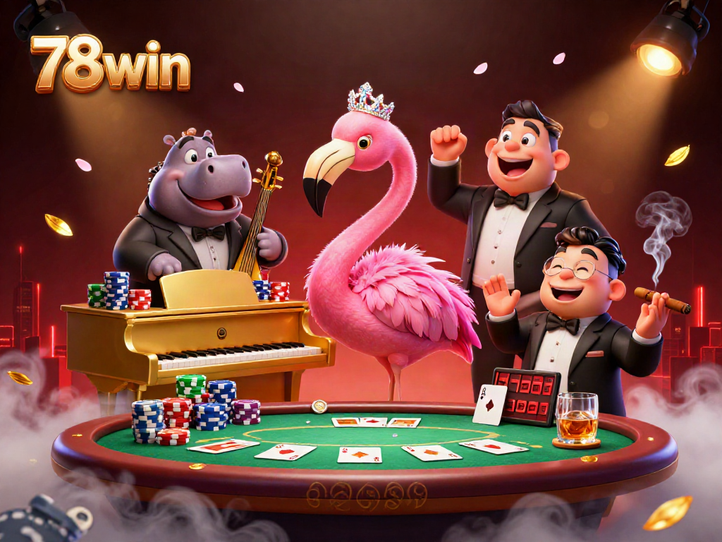 Experience thrilling poker action with 78win as colorful chips and cards animate the lively scene.