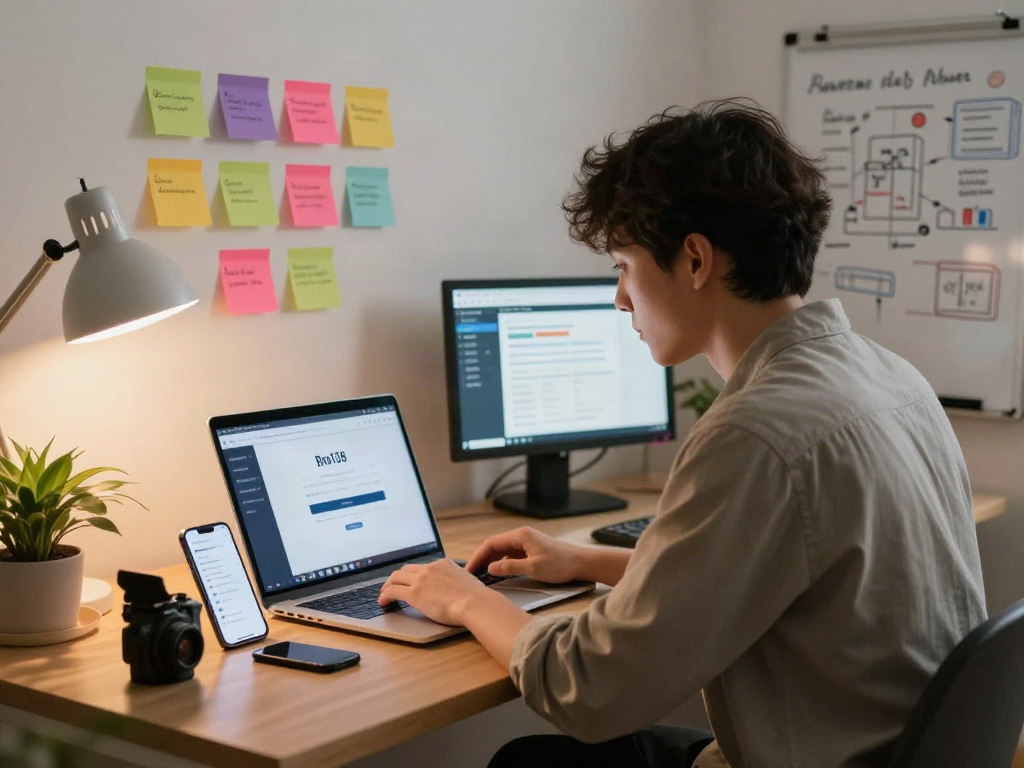 Professional using bro138 login page on laptop in a productive workspace environment.