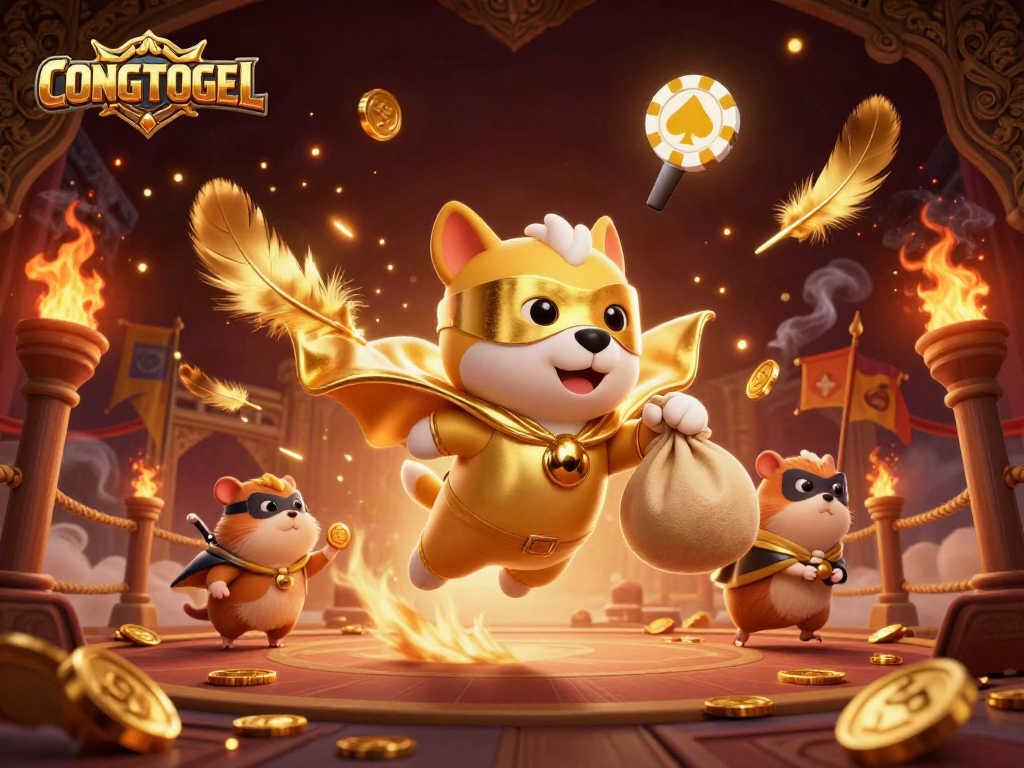 Experience thrilling action with CONGTOGEL's superhero dog and gold coins in an exciting casino scene.