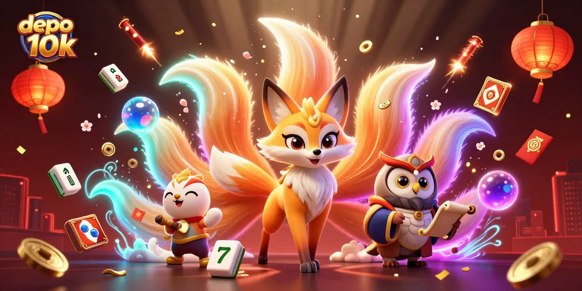 Spin depo 10k slots for big wins with this vibrant 3D illustration showcasing colorful spirits and gaming symbols.