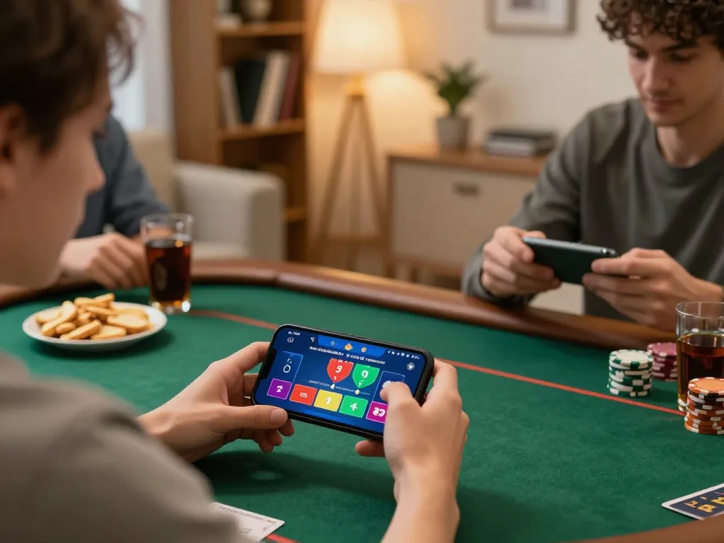 IDNSCORE mobile app displays exciting poker gameplay with player engaged in strategic betting.