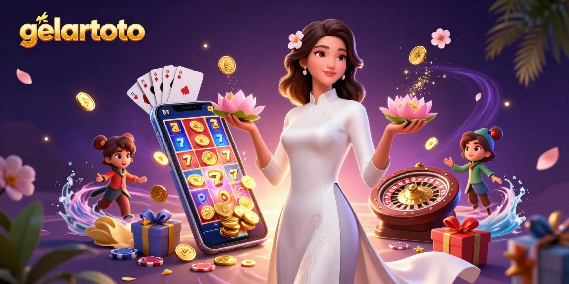 Engage with gelartoto's vibrant slot experience featuring a serene Asian lady and dynamic game elements.