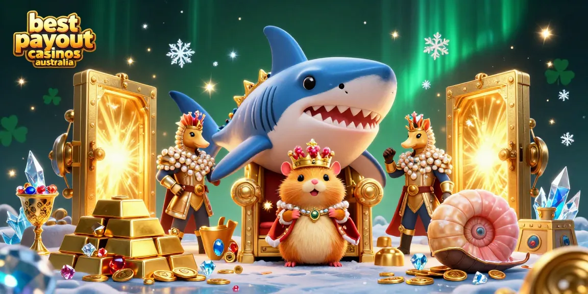 Experience best payout casinos Australia with a vibrant 3D illustration showcasing wealth and royal flair.