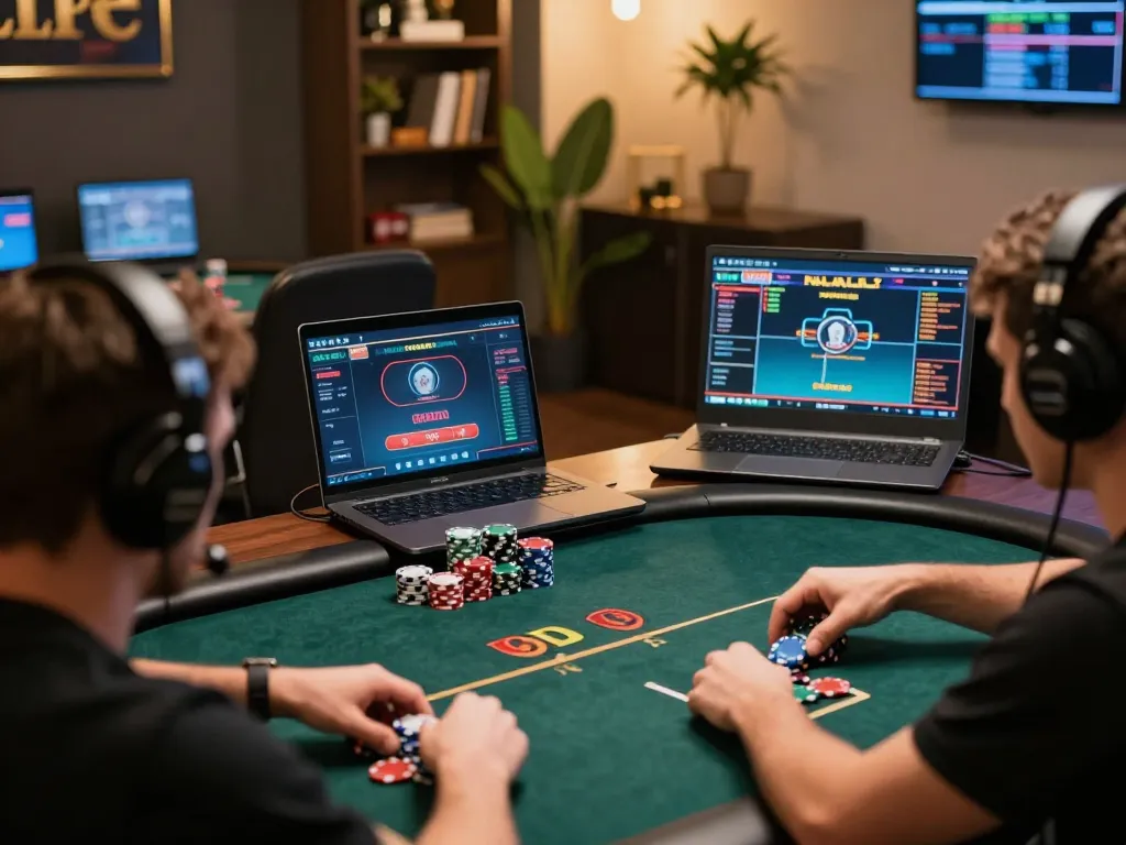 LGO SUPER players engaged in an exciting online poker game with dynamic screens and strategic gameplay.