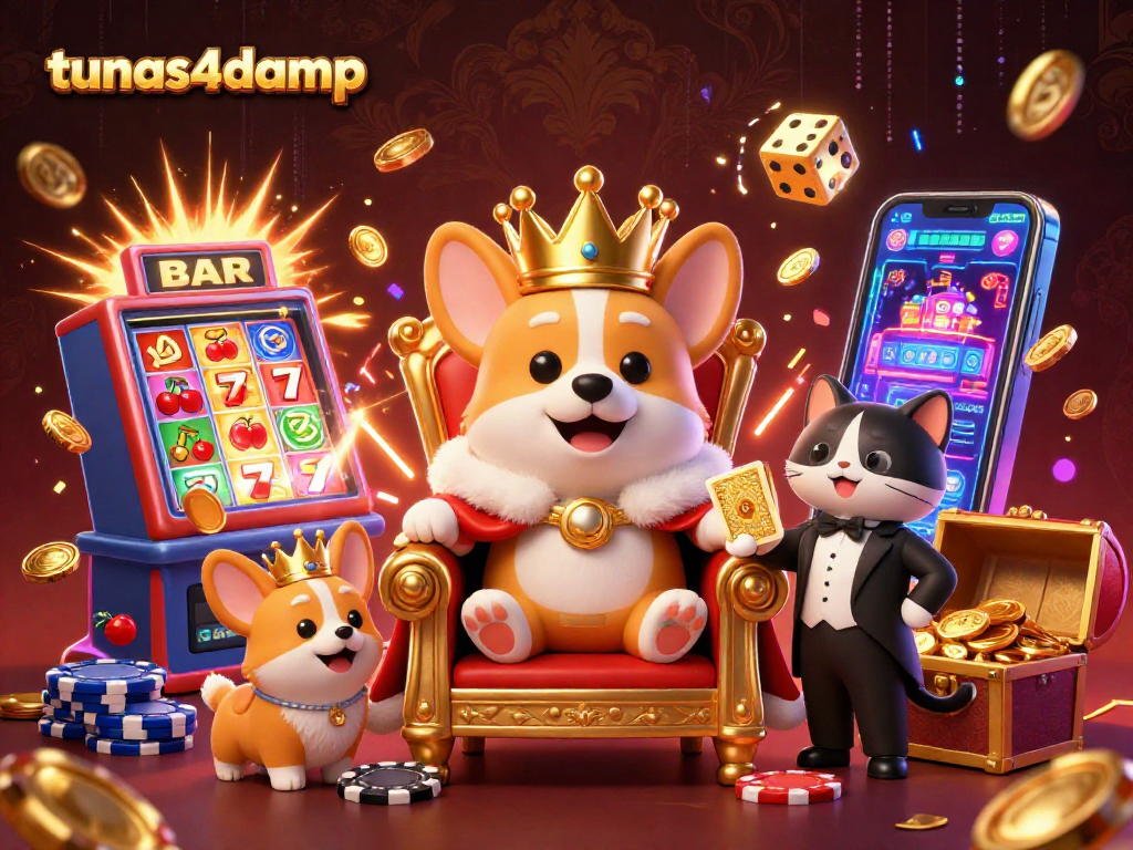 Tread into the exciting world of tunas4damp, where a royal corgi presides over a vibrant casino scene.