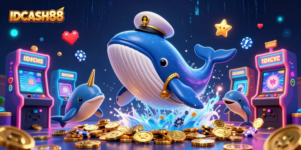 Experience IDCASH88's thrilling gaming action with a vibrant 3D cartoon scene of casino excitement.