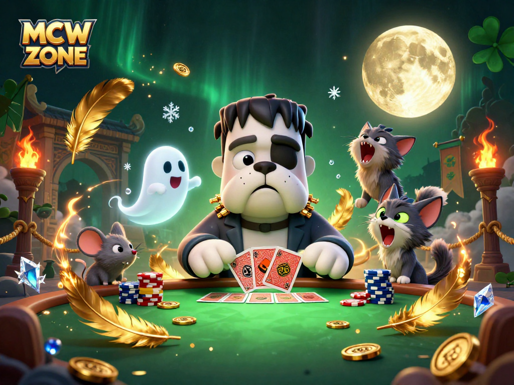 Engage in exciting gameplay at MCW ZONE with a whimsical 3D scene featuring a bulldog monster and more!