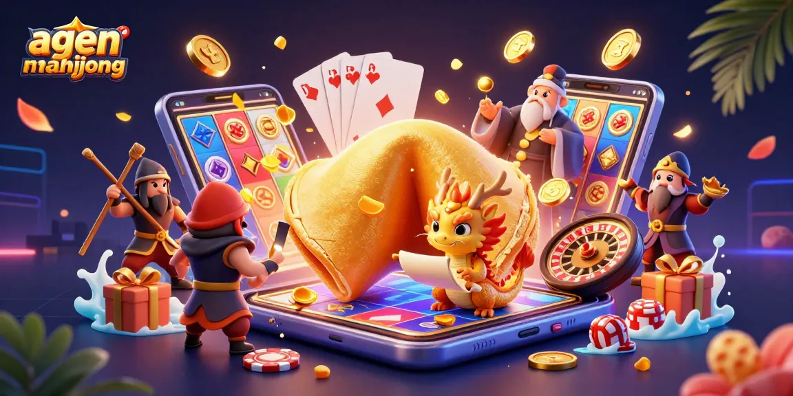 Experience agenmahjong's captivating slot excitement with colorful reels and golden treasures in this vibrant illustration.