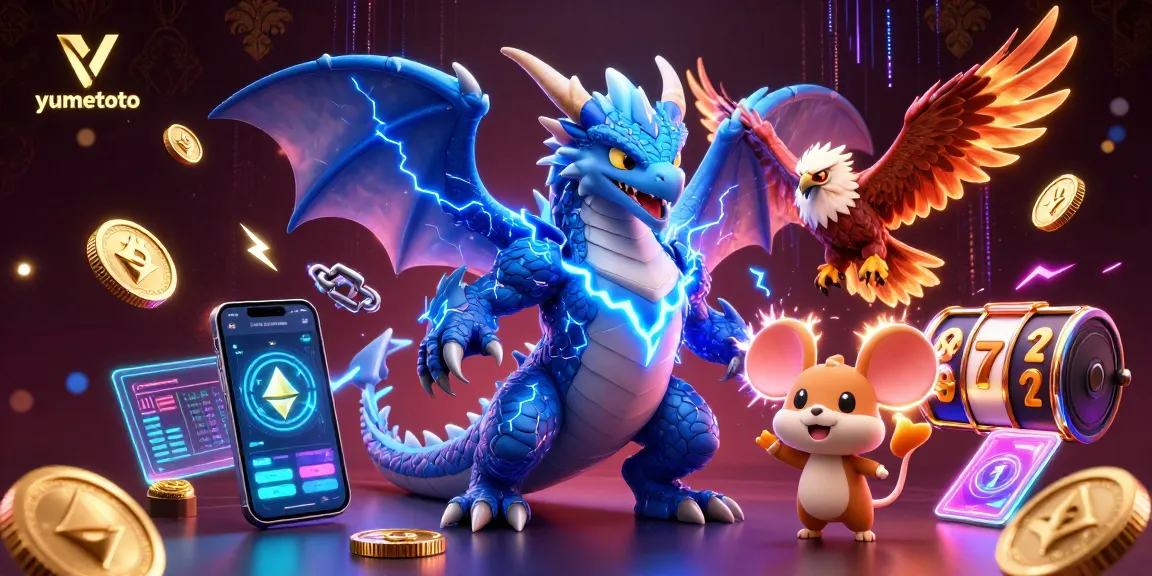 Experience the thrill of yumetoto with dynamic slot reels and powerful gaming elements in a vibrant casino scene.