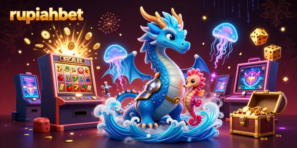 Engage with exciting online games at Rupiahbet featuring colorful slot machines and ocean-themed characters.