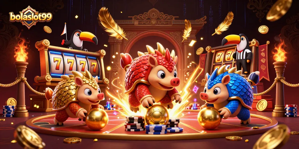 Experience thrilling wins and dynamic gameplay with bolaslot99's vibrant casino illustration.