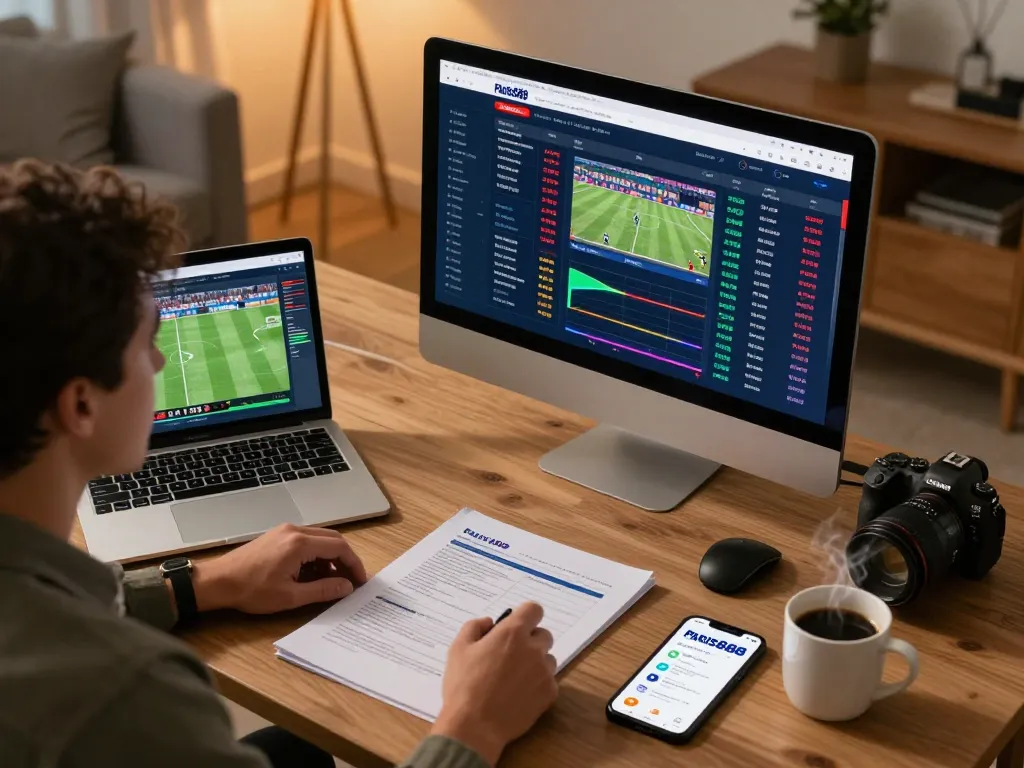 Engaging in sports betting on Paris888 while analyzing live odds in a vibrant home office.