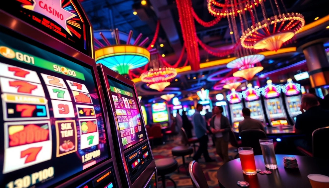 Mainkan jamu slot dengan mesin slot berkilau di kasino yang meriah