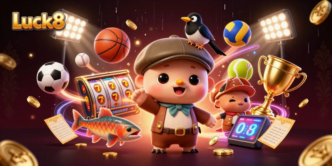 Experience Luck8 with vibrant gaming elements and a playful Nessie in an engaging casino illustration.
