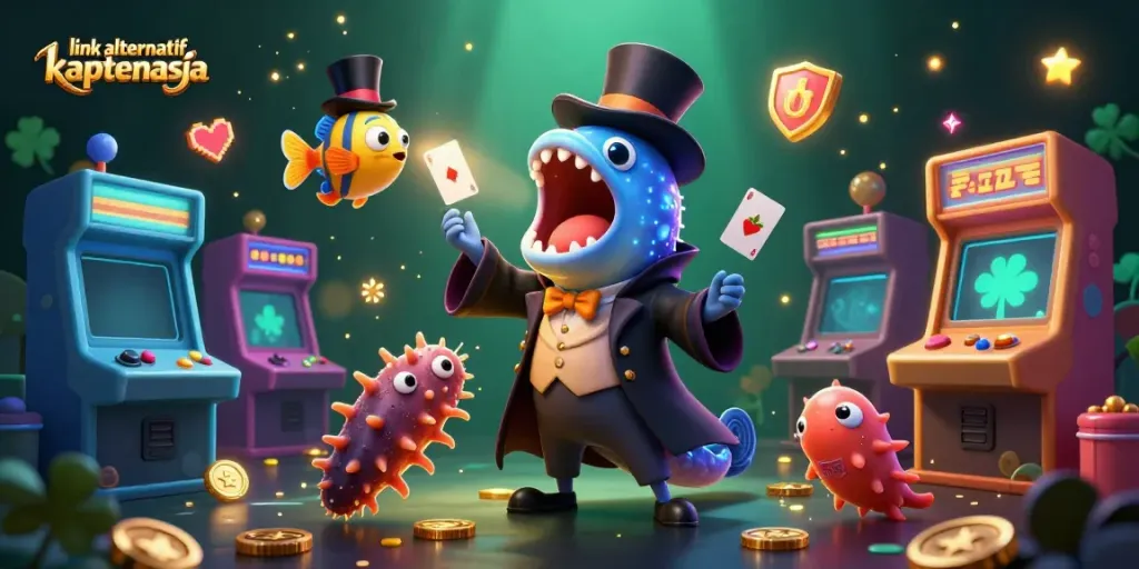 Ilustrasi 3D menampilkan gulper eel bioluminescent dan anglerfish di kasino, menciptakan suasana kegembiraan link alternatif kaptenasia.