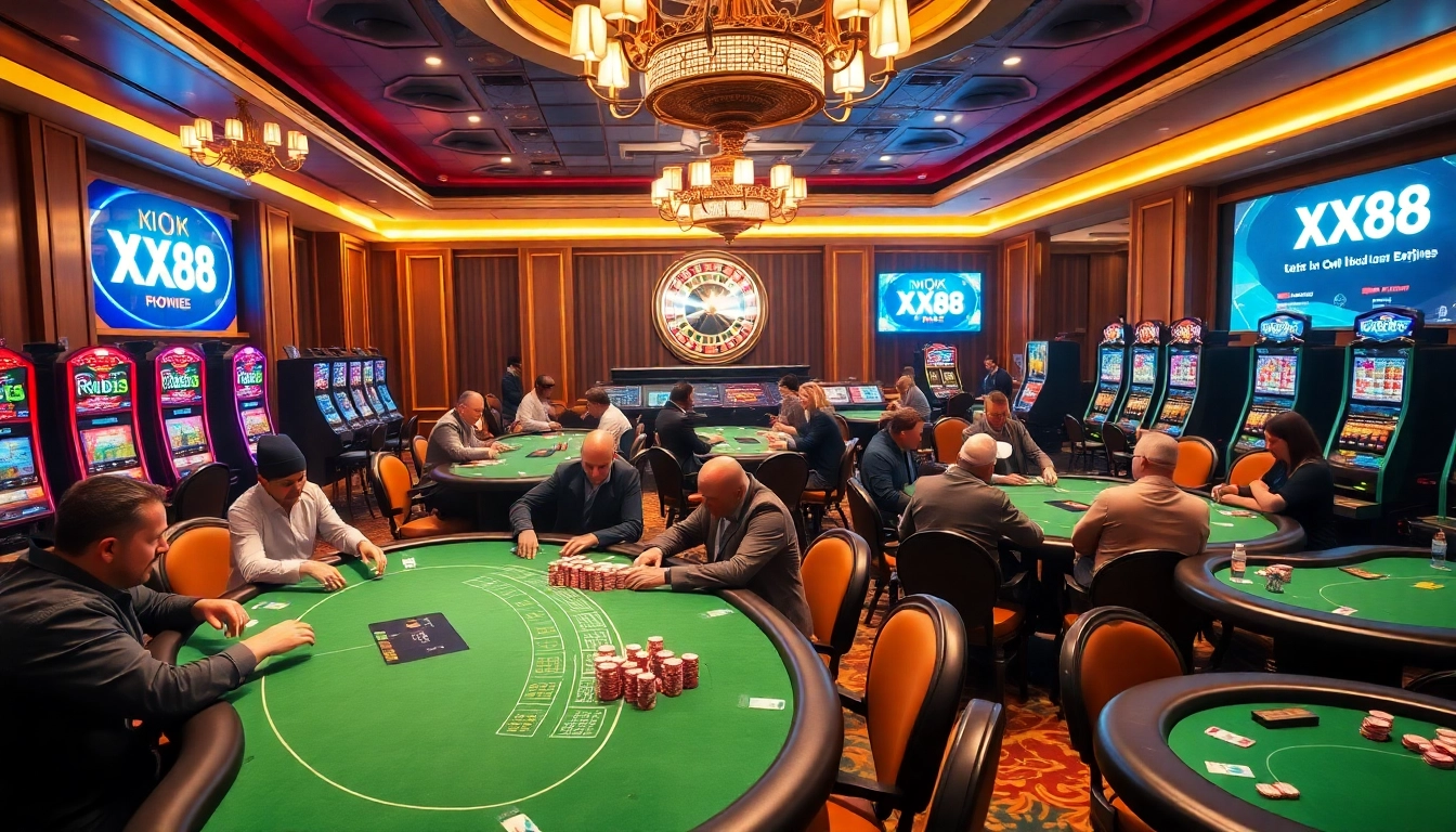 Experience the thrill of XX88 gambling with luxurious tables and vibrant casino lights.