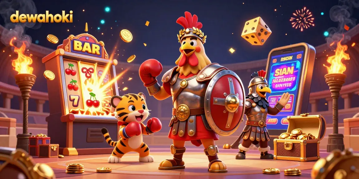 Experience the excitement of dewahoki with vibrant 3D characters amid a jackpot explosion in this dynamic illustration.
