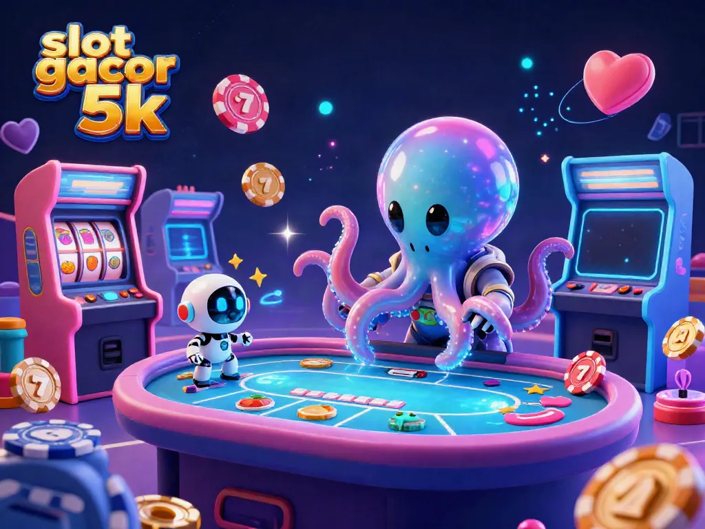 Menangkan permainan di slot gacor 5k dengan alien kartun dan mesin arcade berwarna-warni.