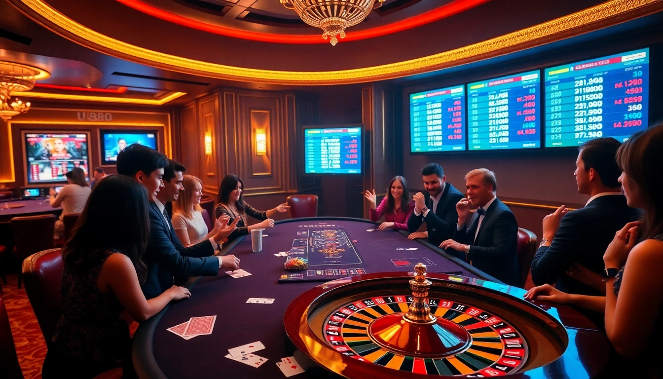 Players engaging with the U 888 casino table, surrounded by poker chips and cards.
