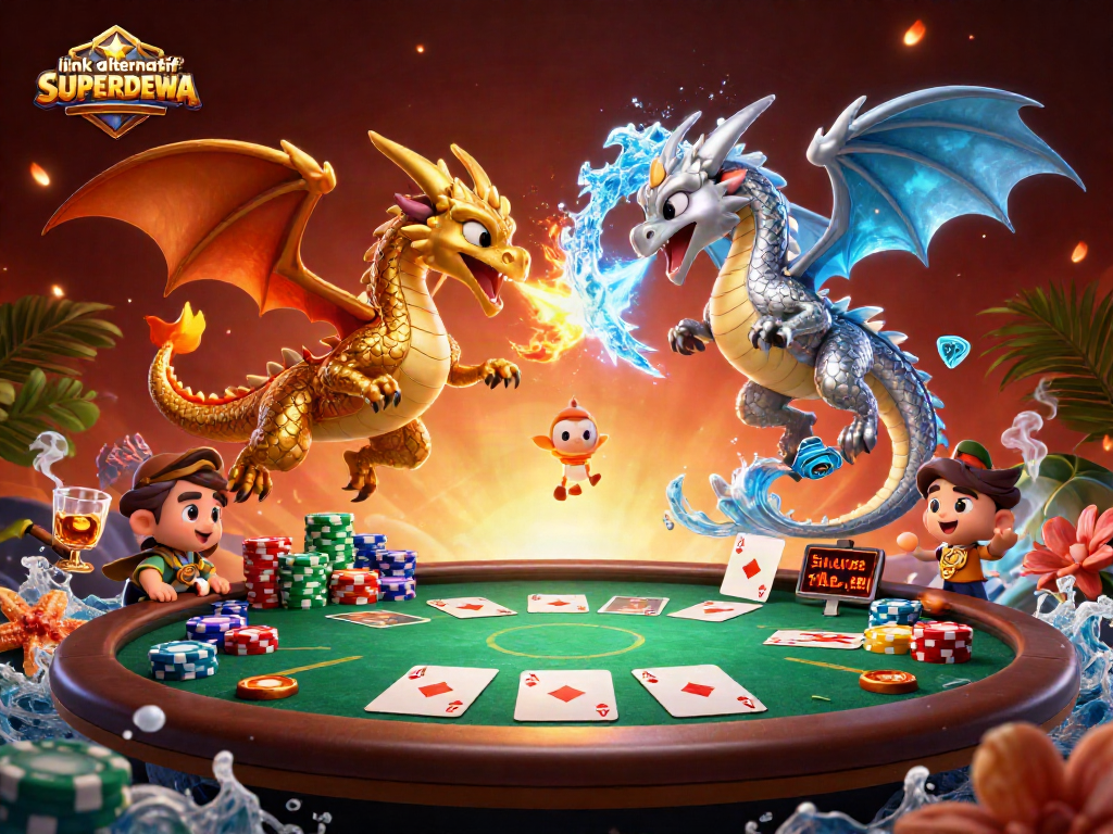 Experience thrilling gameplay with link alternatif SUPERDEWA in a vibrant casino-themed 3D illustration.