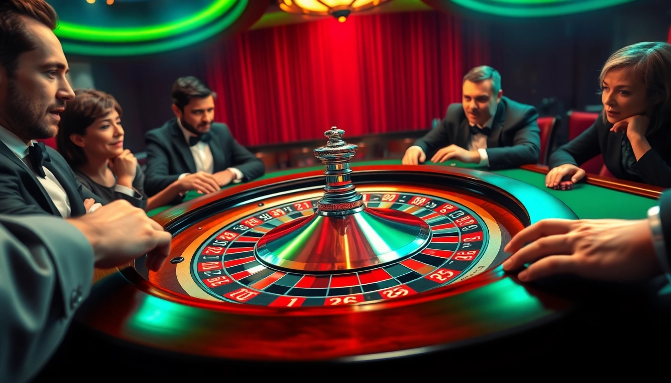 Arushoki menang di meja roulette, suasana kasino yang ceria penuh warna.