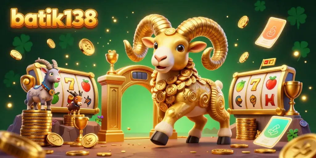 Aktivitas perjudian seru di batik138 dengan domba emas sebagai karakter utama dan simbol slot menarik.