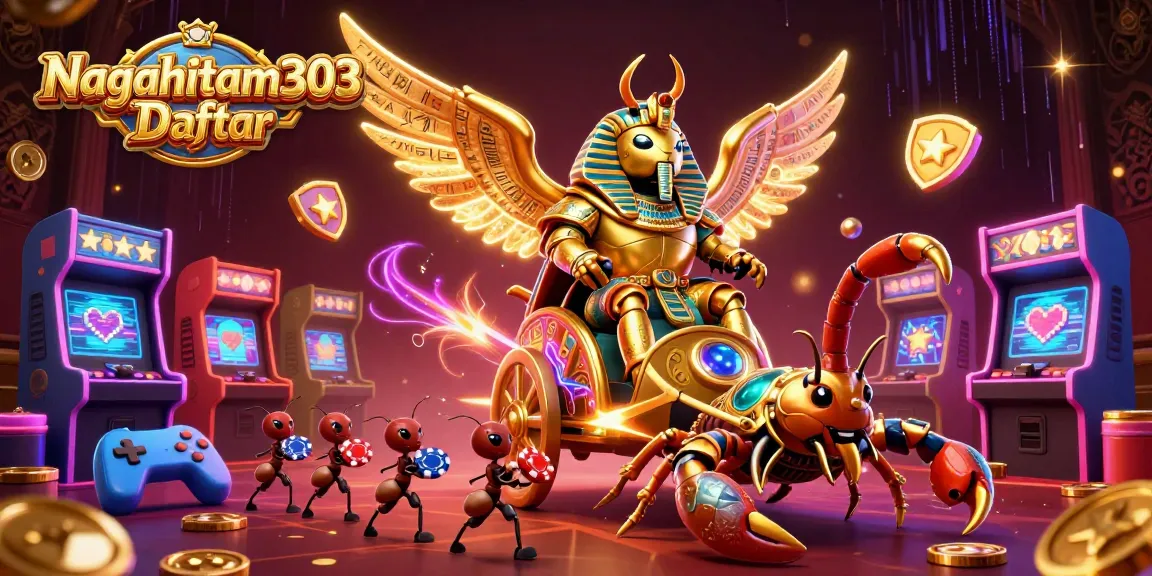 Experience thrilling adventures at Nagahitam303 Daftar with our dynamic casino illustration showcasing rich gaming elements.
