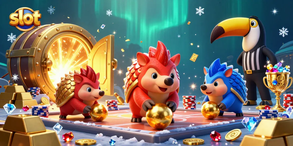 Menggulung slot dengan pangolin bersaing di atas tumpukan chip poker, menciptakan kegembiraan.