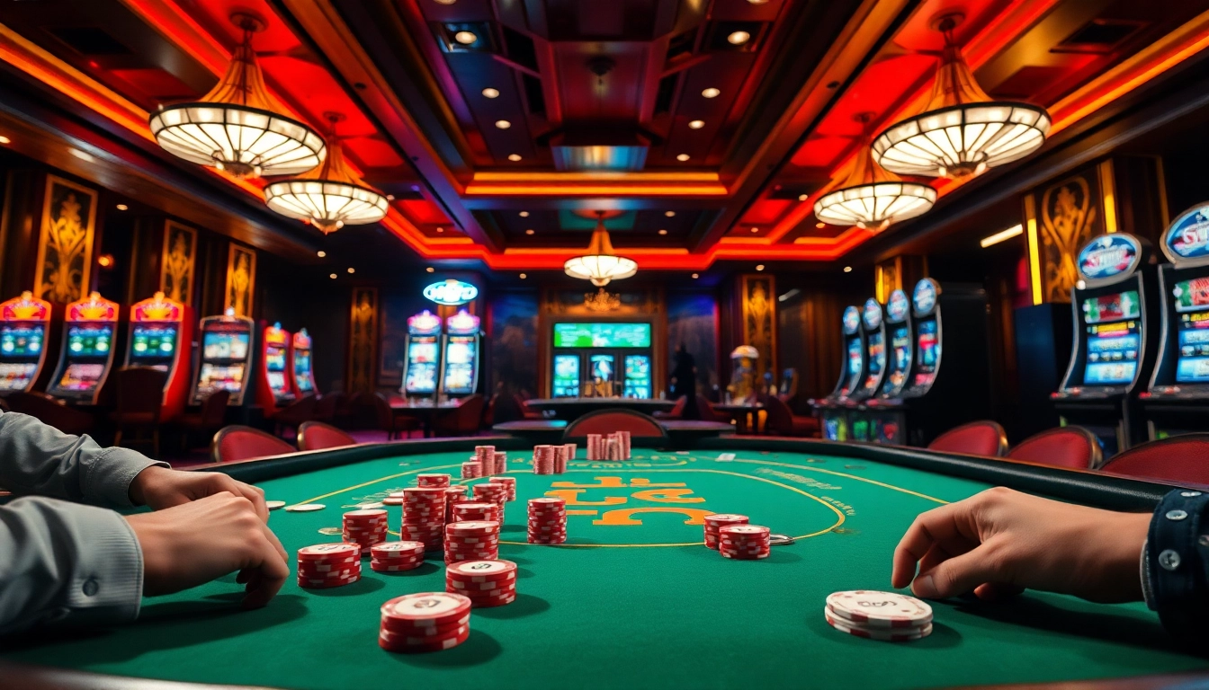 Permainan bbtn4d menegangkan di meja poker dengan suasana mewah di kasino.