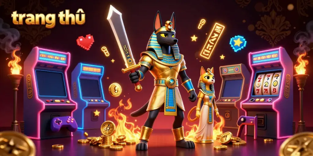 Engage with the casino experience on trang chủ, featuring vibrant gaming elements and ancient Egyptian themes.