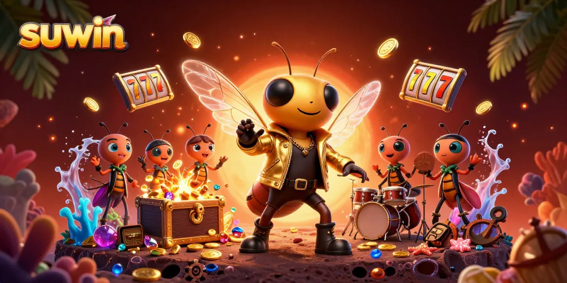 Suwin's dynamic casino image featuring vibrant slots and joyful characters with rich visual effects.