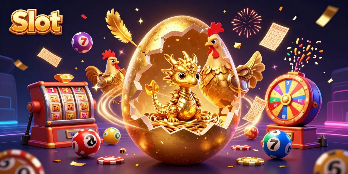 Play exciting Slot games amidst a vibrant celebration of colors and golden glory.