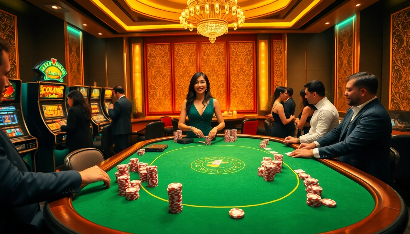 Engage in thrilling gameplay at the trang chủ MMOO online casino with an elegant poker scene featuring colorful chips and a vibrant atmosphere.