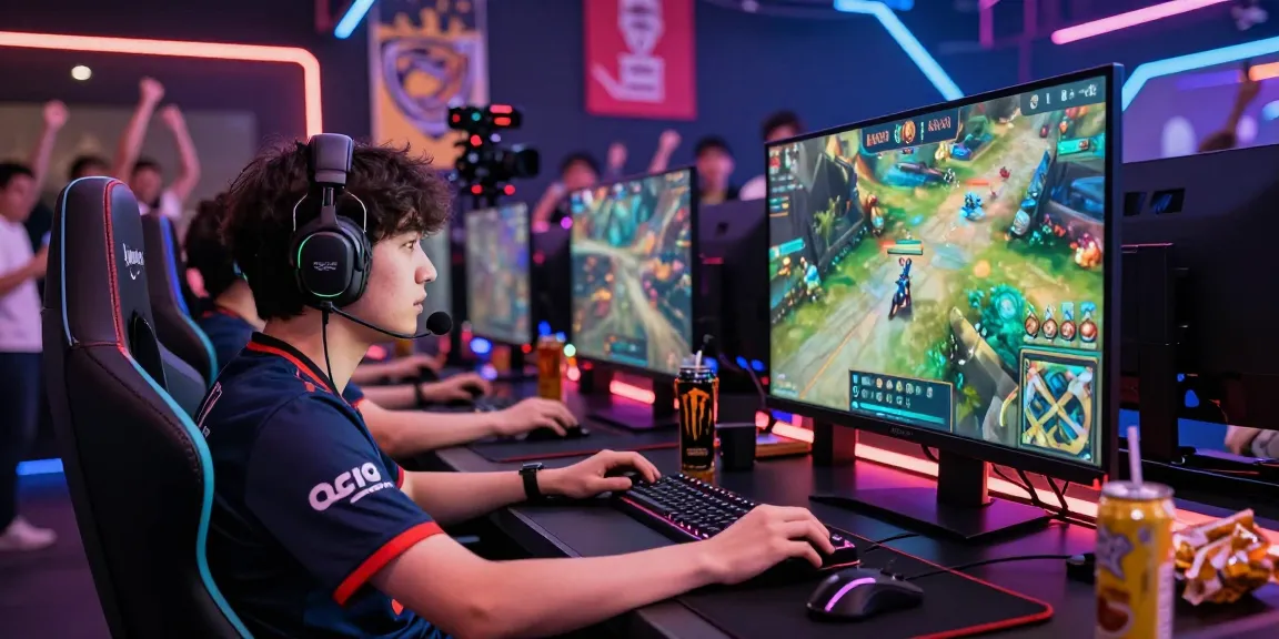 Gamer menampilkan strategi ligagalaxy dalam arena eSports yang meriah.